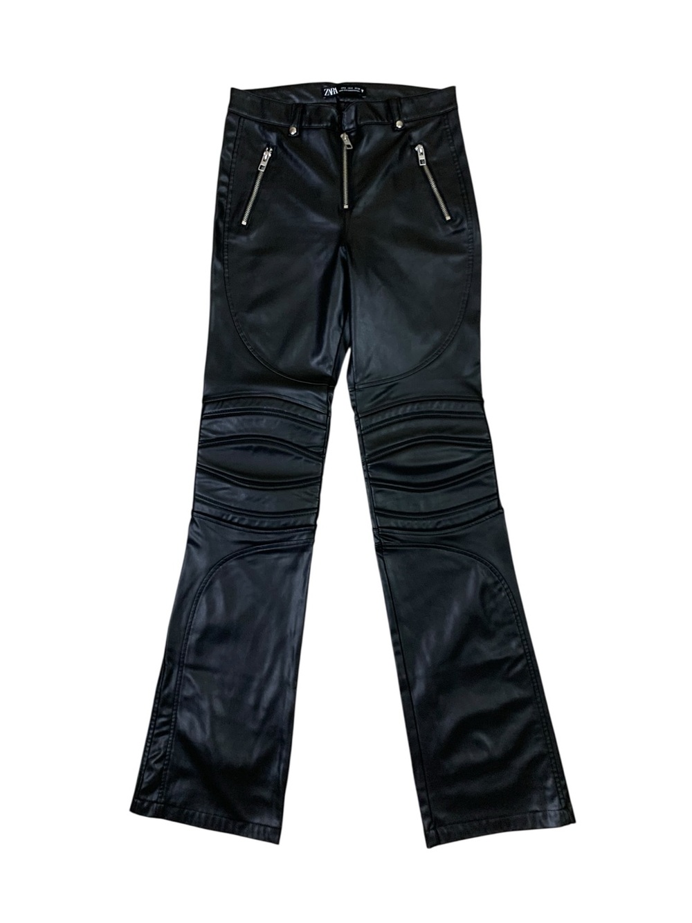 Zara Black Faux Leather Moto Biker Flare Pants Y2K Edgy Streetwear S